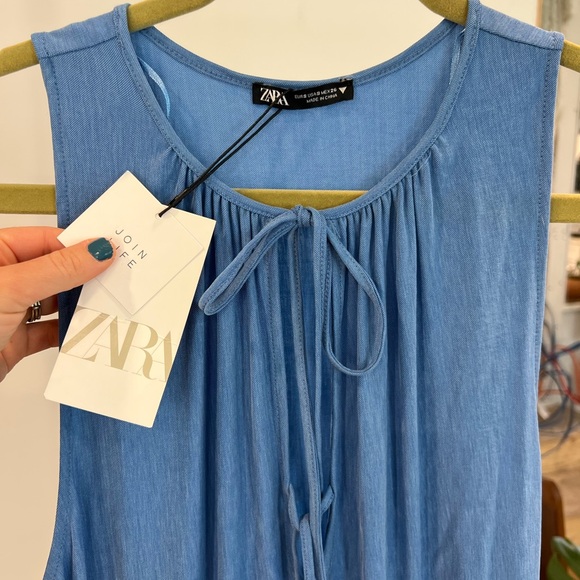 NWT Women’s ZARA Tiered Lace Up Keyhole Midi Summer Dress ~ Small - Picture 3 of 4